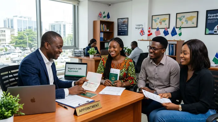 A visa expert in consultation with a traveler in his office
